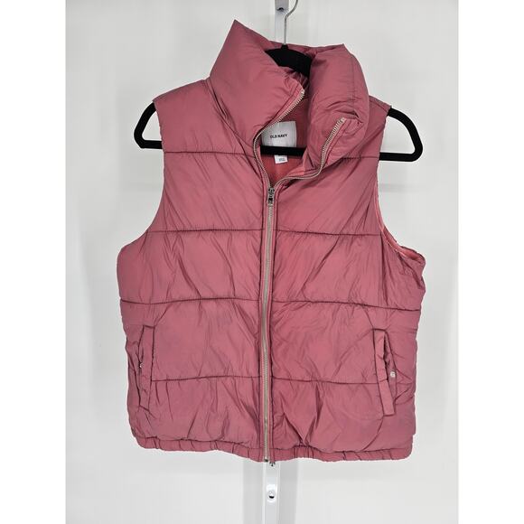 Old Navy Women's Sleeveless Pink Zipper Puffer Pockets Vest Size L Petite - Picture 1 of 3